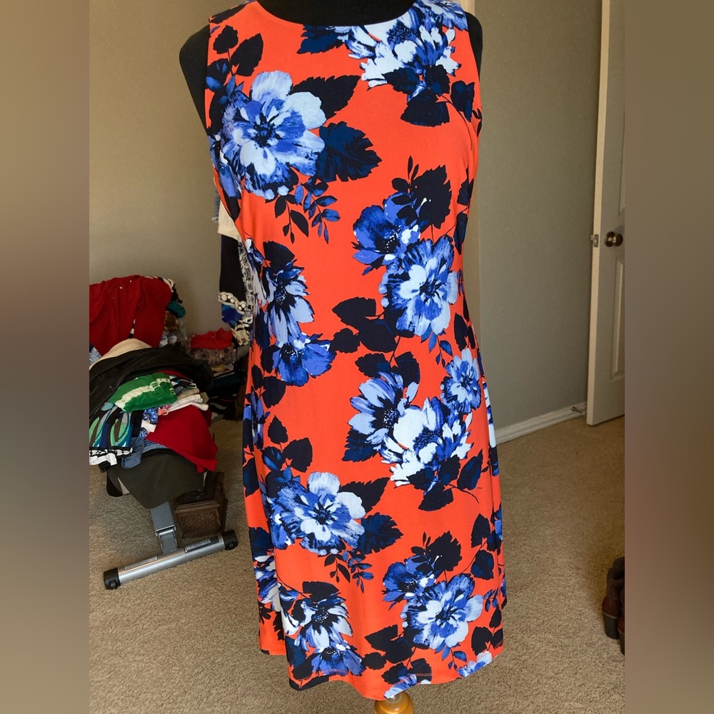 Tommy Hilfiger Floral Sleeveless Dress - Orange with blue flowers, size 4